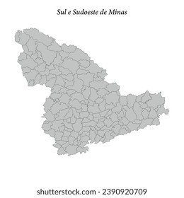 mapa de Sul e Sudoeste de Minas es una mesorregión en el estado de Minas Gerais con municipios fronterizos