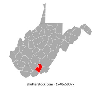 Map of Summers in West Virginia on white