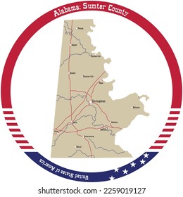 Map of Sumter county in Alabama, USA arranged in a circle.