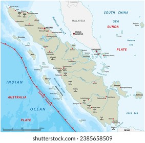 Map of the Sunda Trench off the west coast of Sumatra, Indonesia