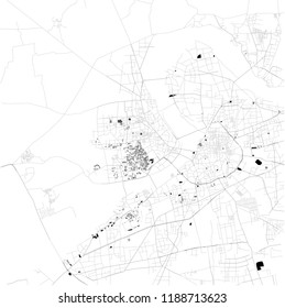 Map of Surat, Gujarat, satellite view, black and white map. Street directory and city map. India