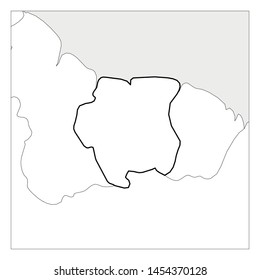 Map of Surinam black thick outline highlighted with neighbor countries.