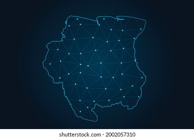 Karte von Suriname , Abstract-Linie und Punktwaage auf dunklem Hintergrund für Ihr Website-Design-Karte Logo, App, ui, Travel. Vektorgrafik eps10.