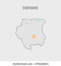 Map of Suriname with all states and radar spot on map. Each city has separately for your design. Vector Illustration