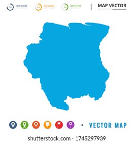 Mapa de Surinam azul e ícono de fijación.