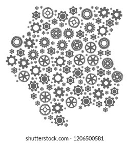 Map of Suriname composed with gray gear symbols. Vector abstract mosaic of map of Suriname with industry symbols. Engineering flat design for industry projects.