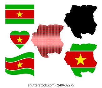 Map Suriname different types and symbols on a white background
