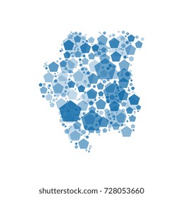 map of suriname filled with pentagons of different sizes and degrees of transparency