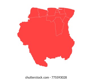 Map of Suriname - High detailed red map on white background. Abstract design vector illustration eps 10.