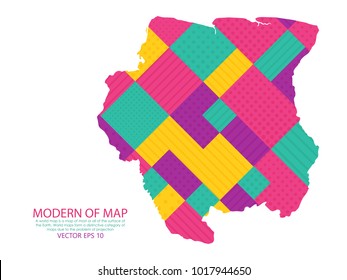 Map of Suriname - Modern Geometric dots and lines background, colorful carving art - blue, yellow and violet. Vector illustration eps 10.
