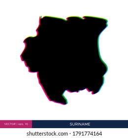 Map of Suriname in multicolor style on the border vector design template