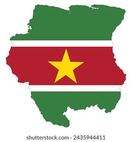 Map of Suriname with national flag of Suriname