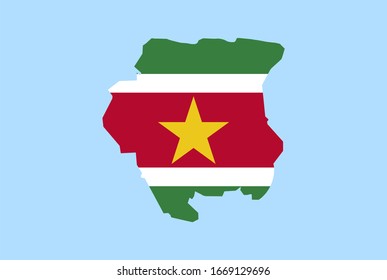 Map of Suriname on a blue background, Flag of Suriname on it.