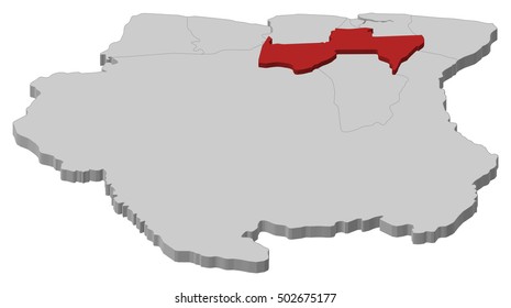 Map - Suriname, Para - 3D-Illustration