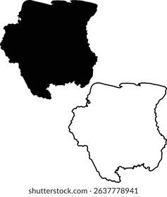 Map of Suriname Silhouette  Flat and Outline Design