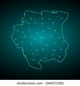 Map of Suriname. Wire frame 3D mesh polygonal network line, design sphere, dot and structure. communications map of Suriname. Vector Illustration EPS10.