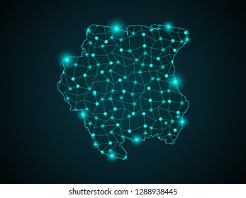Map of Suriname. Wire frame 3D mesh polygonal network line, design sphere, dot and structure. communications map of Suriname. Vector Illustration EPS10. - Vector - Vector