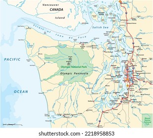 Map Surrounding Olympic Peninsula And Greater Seattle, Washington, United States