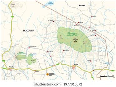 Map of the surroundings of Kilimanjaro National Park, Tanzania