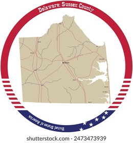 Map of Sussex County in Delaware, USA arranged in a circle.