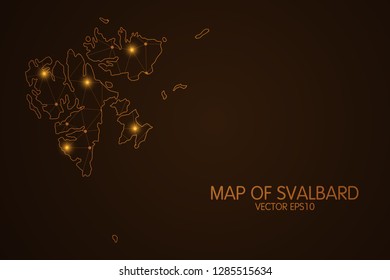 Map of Svalbard - Abstract mash line and point scales on dark background. 3D mesh polygonal network connections.Vector illustration eps 10. 