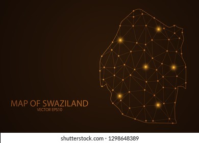 Map of Swaziland - Abstract mash line and point scales on dark background. 3D mesh polygonal network connections.Vector illustration eps 10. 
