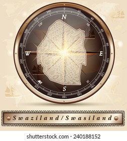Map of swaziland with borders in bronze