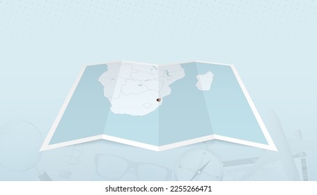 Map of Swaziland with the flag of Swaziland in the contour of the map on a trip abstract backdrop. Travel illustration.