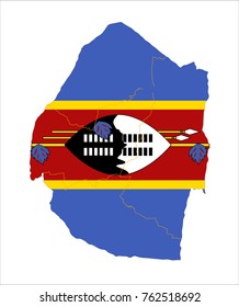 Map Of Swaziland With Flag Isolated On White Background.