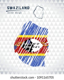 Map of Swaziland with hand drawn sketch pen map inside. Vector illustration