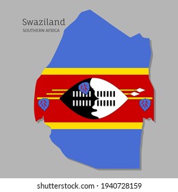 Map of Swaziland with national flag. Highly detailed map of Southern Africa country with territory borders. Political or geographical design vector illustration on gray background