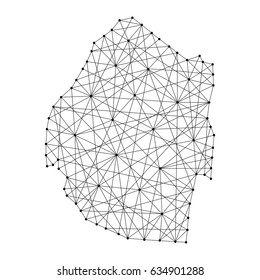 Map of Swaziland from polygonal black lines and dots of vector illustration