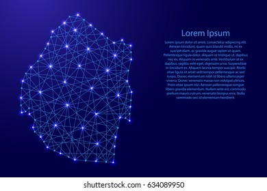 Map of Swaziland from polygonal blue lines and glowing stars vector illustration