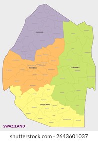 Mapa de Suazilândia mostrando as regiões administrativas