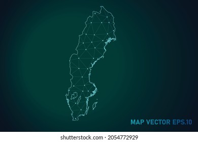 Map of sweden - Abstract mash line and point scales on dark gradient background. Wire Frame 3D mesh polygonal network line, design sphere, dot and structure. Vector illustration eps 10.