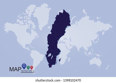 Map of Sweden - Blue Geometric Rumpled Triangular , Polygonal Design For Your . Vector illustration eps 10. - Vector