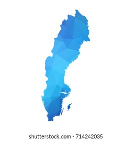 Map of Sweden - Blue Geometric Rumpled Triangular , Polygonal Design For Your . Vector illustration eps 10.