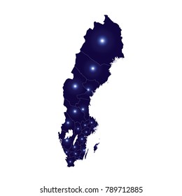 Map of Sweden - Blue Geometric Rumpled Triangular , Polygonal Design For Your . Vector illustration eps 10.