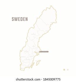 Map of Sweden with border, cities and capital Stockholm. Each city has separately for your design. Vector Illustration