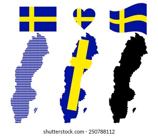 Map of Sweden different types and symbols on a white background