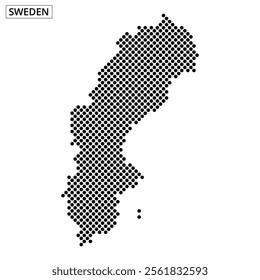 A map of Sweden is displayed using a dotted design, emphasizing its geographical shape and borders without additional details.