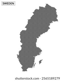 A map of Sweden is displayed using a dotted design, emphasizing its geographical shape and borders without additional details.