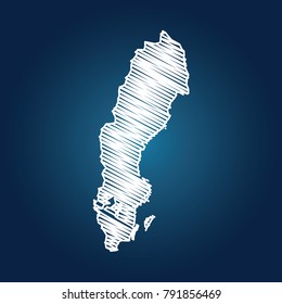 Map of Sweden, Drawing map on blackboard of Sweden. drawn on chalkboard with scribbled map of Sweden can be use for education. vector illustration.