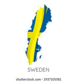 Map Of Sweden With Flag As Texture Isolated On White Background. Vector Illustration