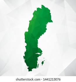 Map of Sweden - Green Geometric Rumpled Triangular , Polygonal Design For Your . Vector illustration eps 10.