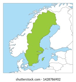 Map of Sweden green highlighted with neighbor countries.