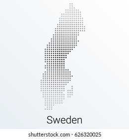 Map of Sweden, halftone abstract background. The black dots on a gray background. Pixel vector illustration