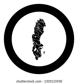 Map of Sweden icon black color vector in circle round illustration flat style simple image