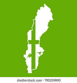 Map of Sweden icon white isolated on green background. Vector illustration