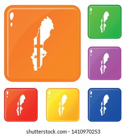 Map of Sweden icons set collection vector 6 color isolated on white background